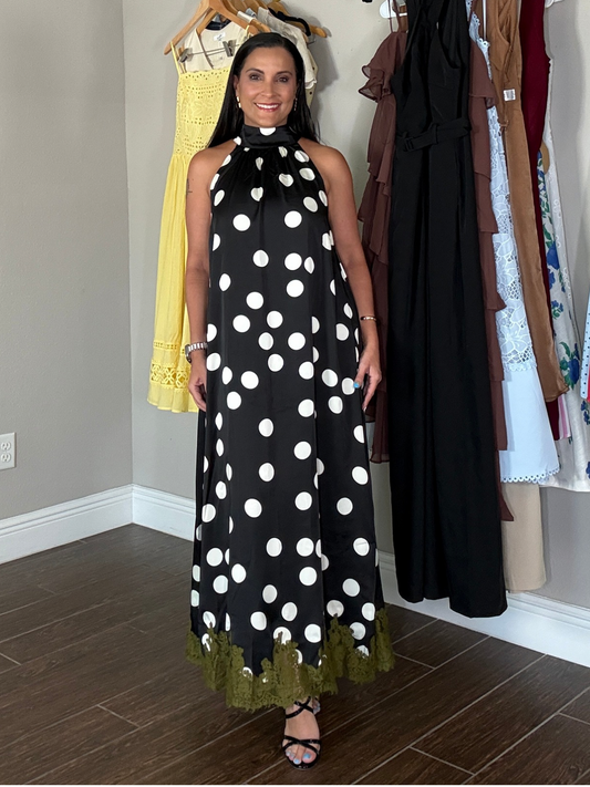 Midnight Olive Polka Dot Dress