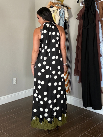 Midnight Olive Polka Dot Dress