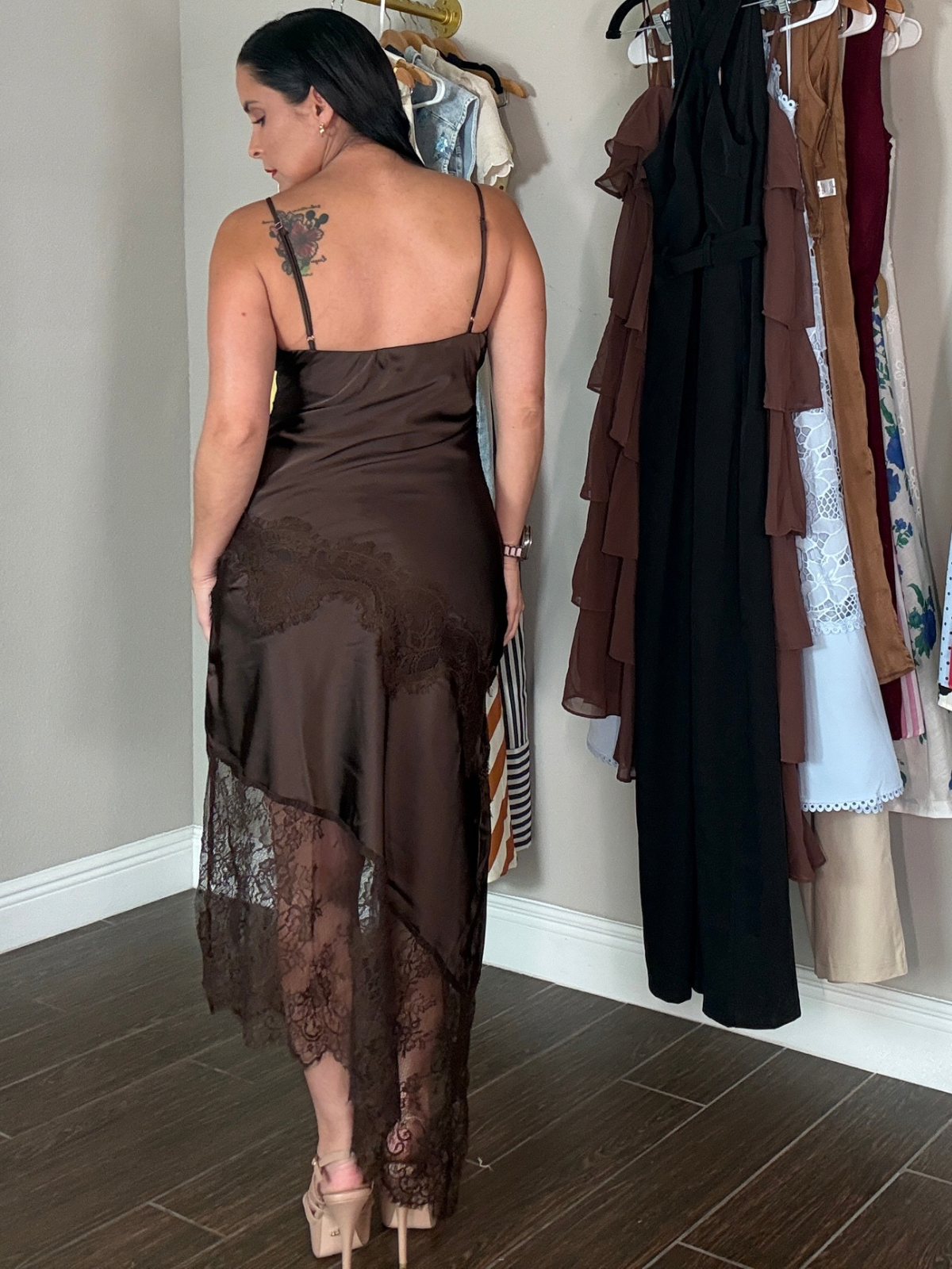 Amara Lace Satin Midi Dress