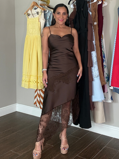 Amara Lace Satin Midi Dress
