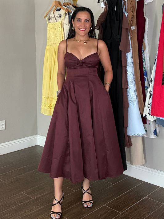 Bordeaux Twist Midi Dress