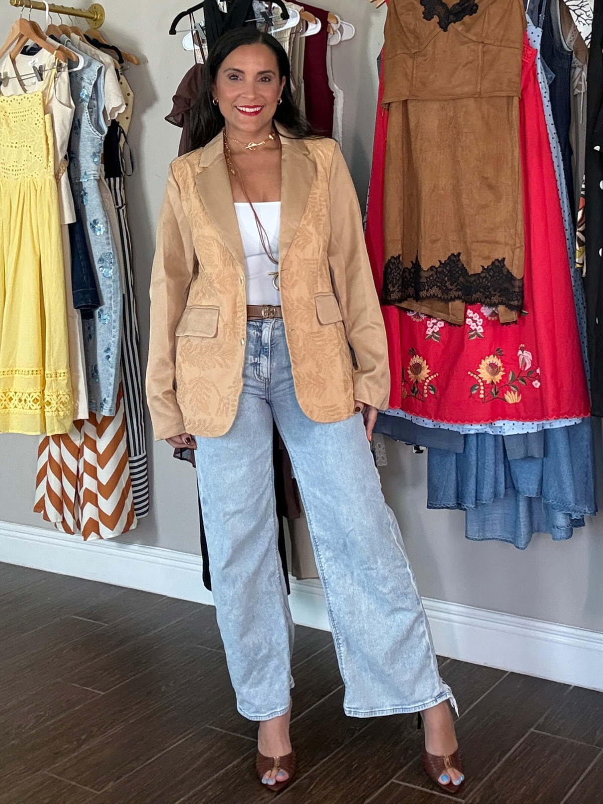 Khaki Embroidered Blazer