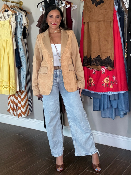 Khaki Embroidered Blazer