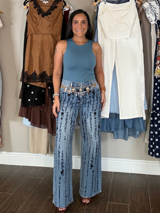 Midnight Blossom Wide Leg Jeans