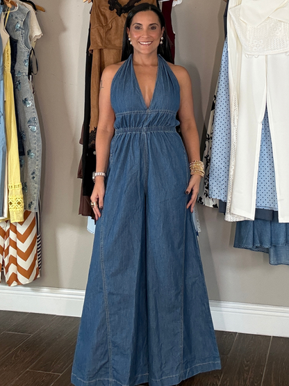 Santorini Denim Halter Jumpsuit