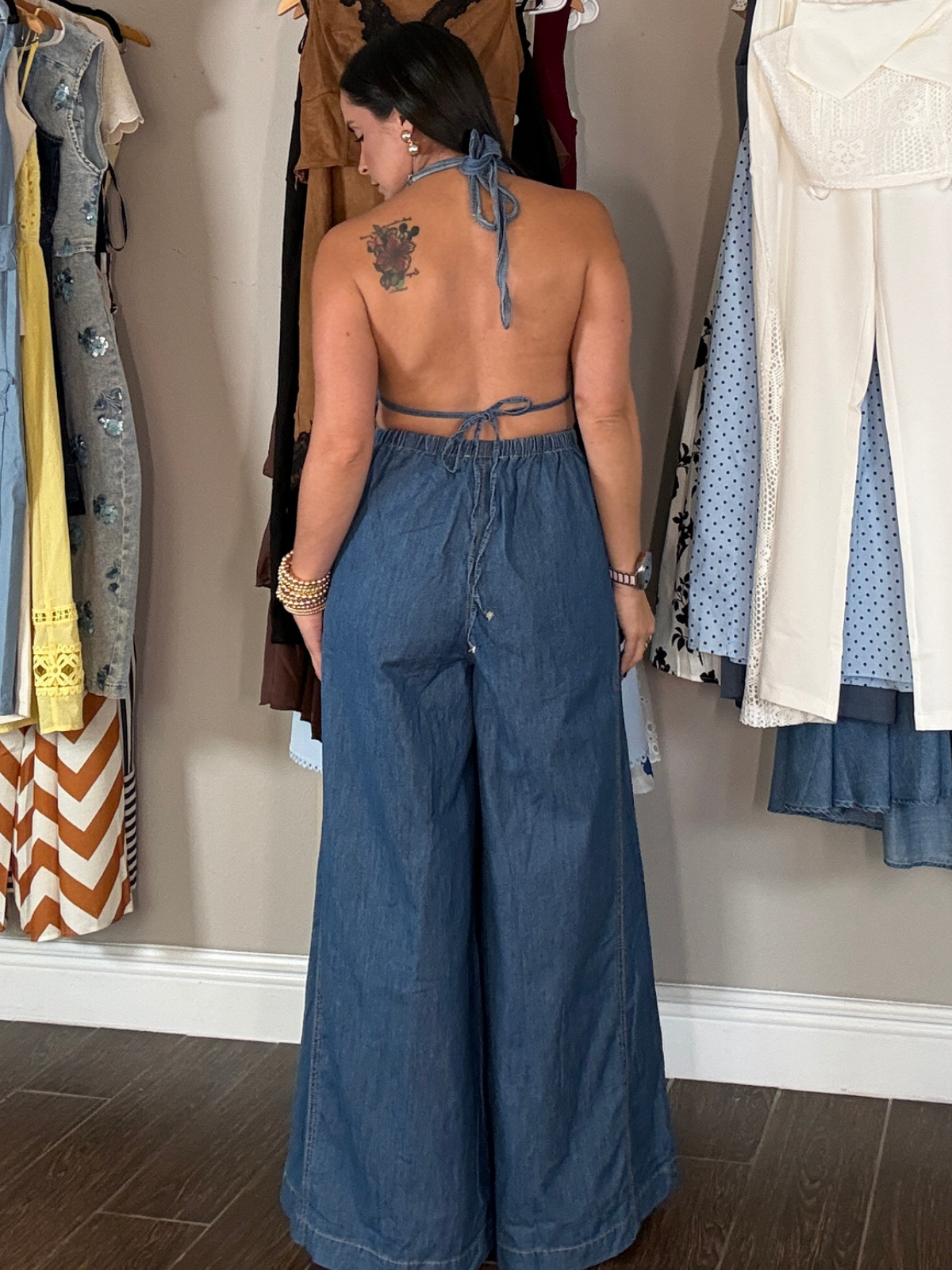 Santorini Denim Halter Jumpsuit