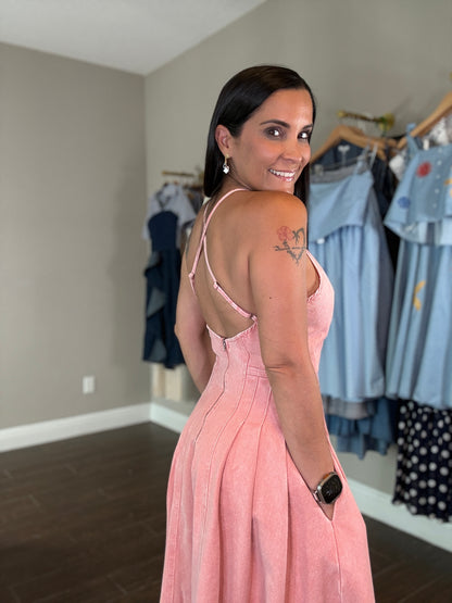 Rosé Denim Midi Dress