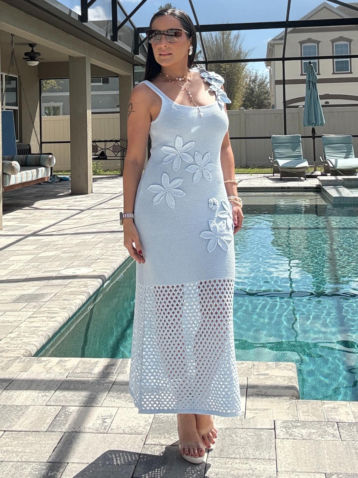 Flor Celeste Knit Maxi Dress Light Blue