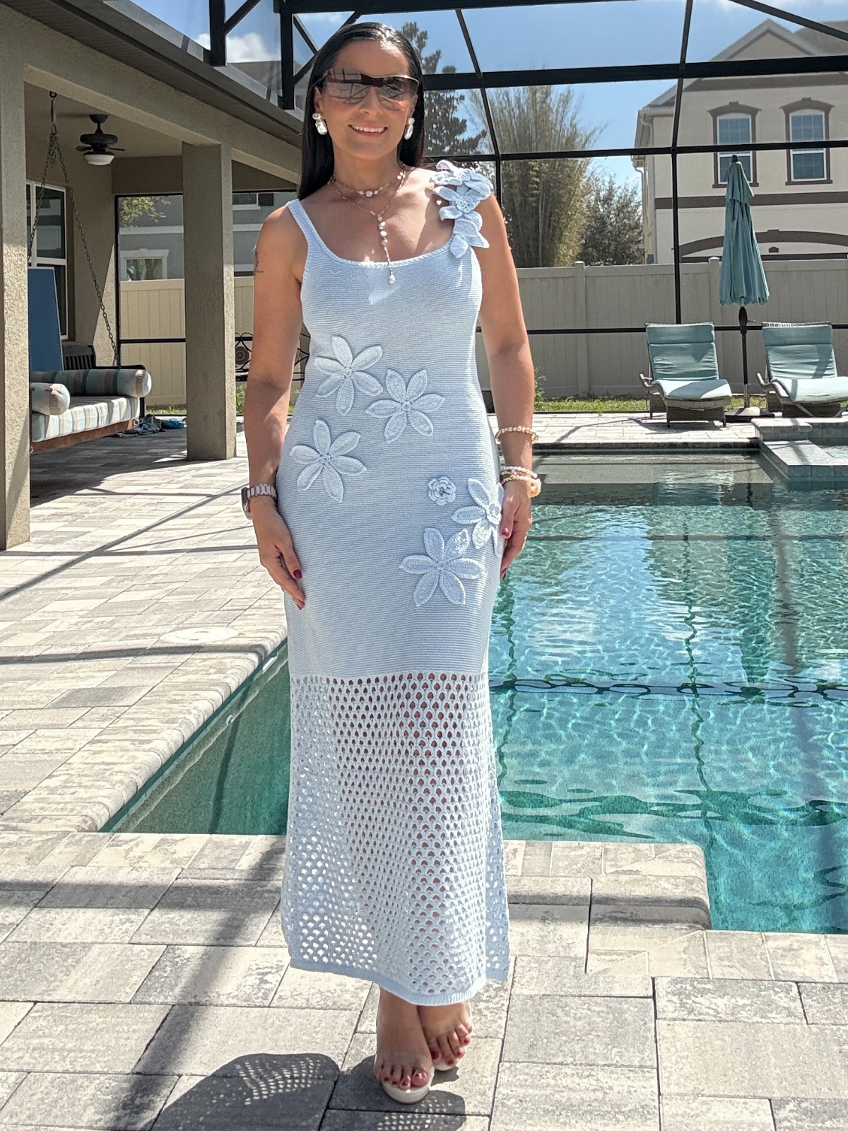 Flor Celeste Knit Maxi Dress Light Blue
