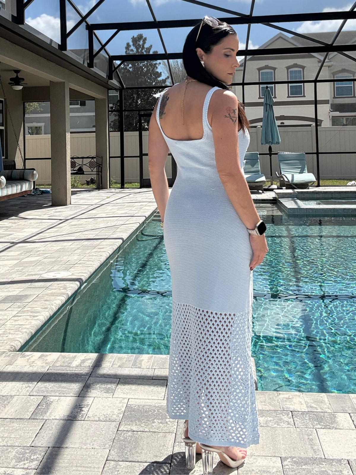 Flor Celeste Knit Maxi Dress Light Blue