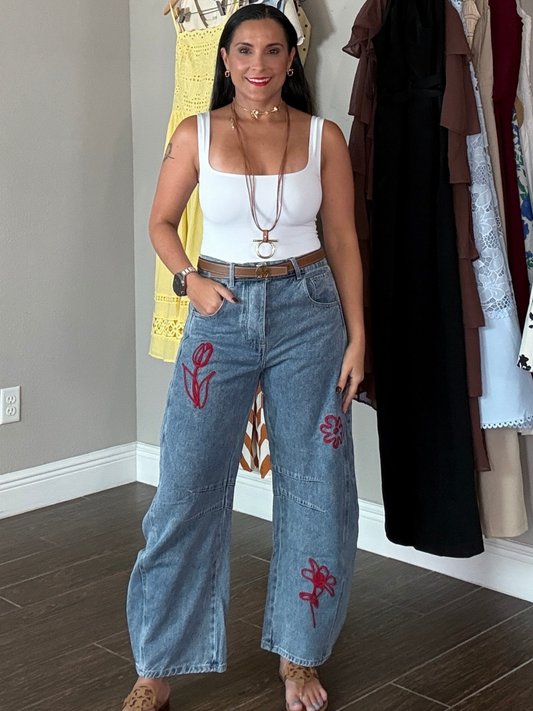 Scarlet Bloom Barrel Jeans