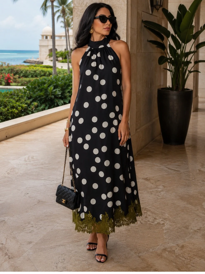Midnight Olive Polka Dot Dress