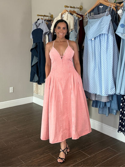 Rosé Denim Midi Dress