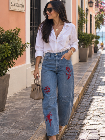 Scarlet Bloom Barrel Jeans